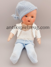 Puppe antik Stroh Papiermasché Schlafaugen Mund offen Holzwolle alt RARITÄT