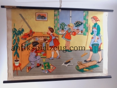 DDR Lehrtafel Rollkarte Wand Schulwandkarte RollbildVEB Poster beim saubermachen