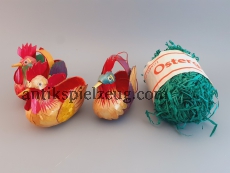 Ostergras Körbchen Stoh/Holz Hahn Huhn Ostern Frühling DEKO Kunstblume Sebnitz