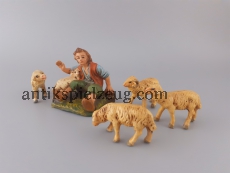 Marolin Hirte m. Schaf + 4 Schafe Konvolut Weihnachten Krippe Volkskunst antik