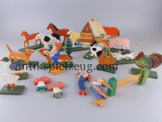 Flachfiguren Erzgebirge Holz Pappe Haus Bauernhof Tiere Konvolut
