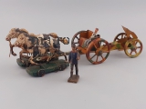 Gespann WK1 2 Pferde Masse Figuren Protze Kanone Pickelhaube Blech Spielzeug alt