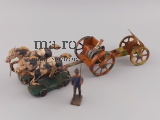 Gespann WK1 2 Pferde Masse Figuren Protze Kanone Pickelhaube Blech Spielzeug alt