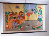 DDR Lehrtafel Rollkarte Wand Schulwandkarte RollbildVEB Poster beim saubermachen